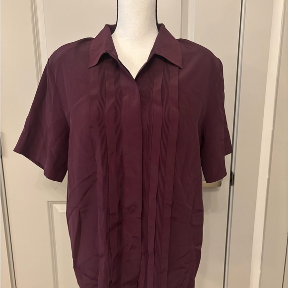 Vintage Christie & Jill burgundy button down  blouse  with shoulder pads size 12 - Picture 1 of 10